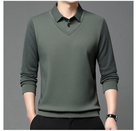 Striped Lapel Fake Two-piece Shirt